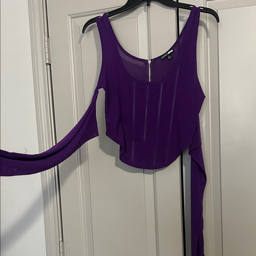 Purple Fashion Nova Mesh Women's Cold Shoulder Top